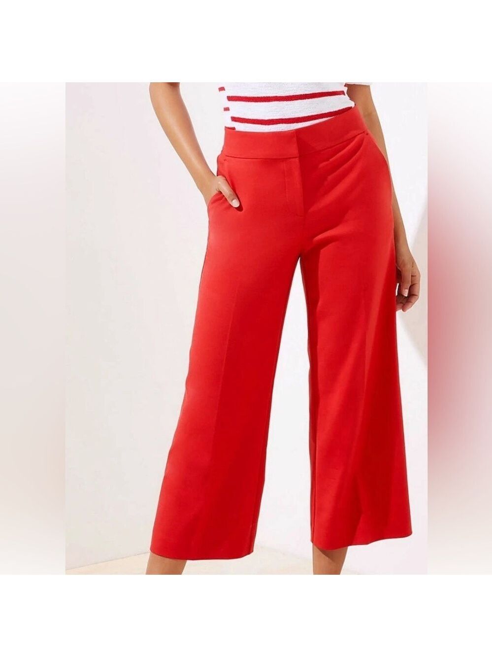 LOFT Riviera Vibrant Red Wide-Leg Pants 2Petite